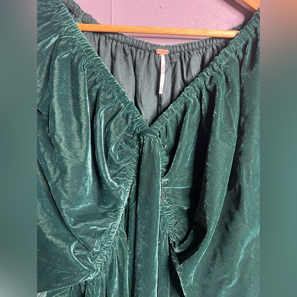 FREE PEOPLE PORTIA EMERALD GREEN VELVET DRESS XL - Picture 5 of 9